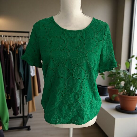 SKIES ARE BLUE Leaf Print Green Short Sleeve Top Size Small - Picture 1 of 6